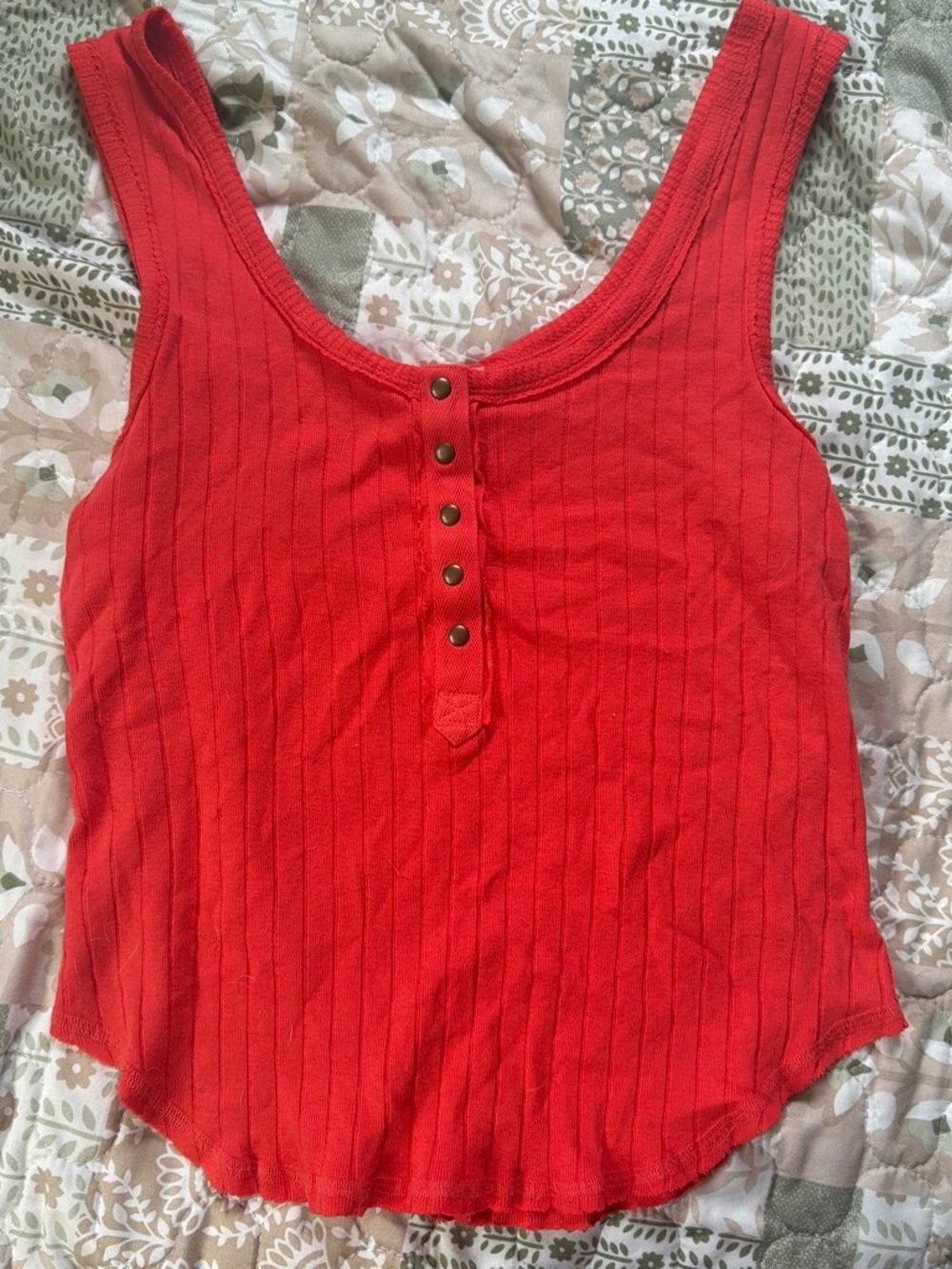 Womens Coral Ribbed Tank Top with Snap Front